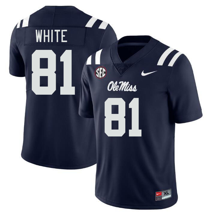 Men #81 Noreel White Ole Miss Rebels College Football Jerseys Stitched-Navy